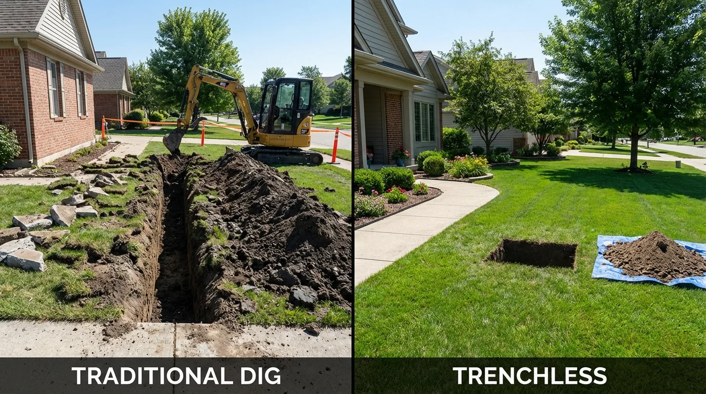 Trenchless sewer repair with minimal yard damage versus traditional excavation in Visalia, CA